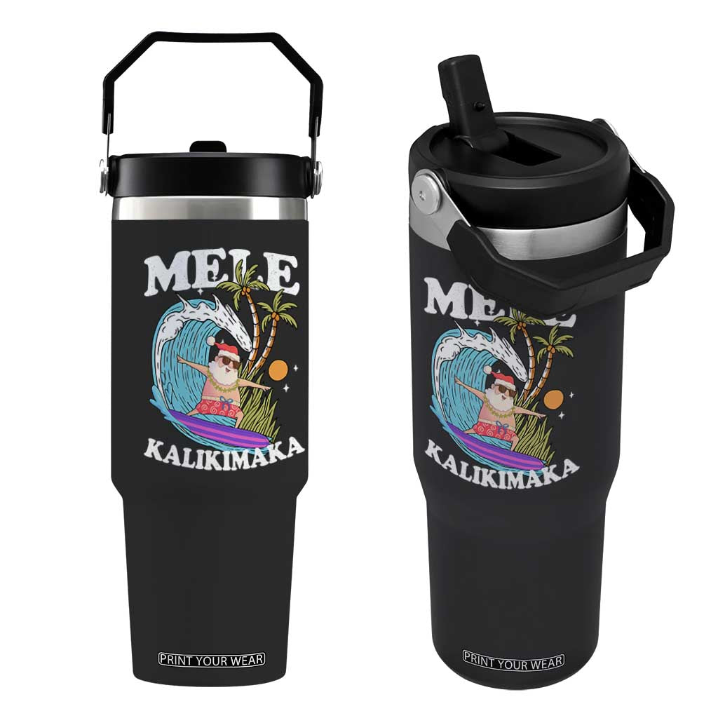 Mele Kalikimaka Hawaii Christmas Surfing Santa Flip Straw Tumbler Summer Beach Hawaii Xmas In July TS10 One Size: 30 oz Black Print Your Wear