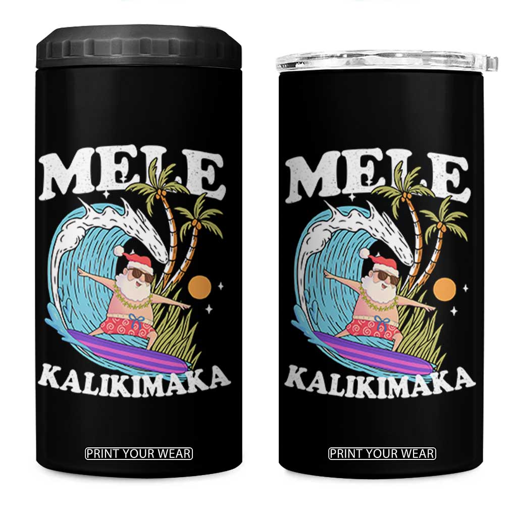 Mele Kalikimaka Hawaii Christmas Surfing Santa 4 in 1 Can Cooler Tumbler Summer Beach Hawaii Xmas In July TS10 One Size: 16 oz Black Print Your Wear