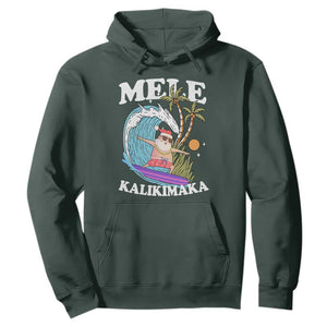 Mele Kalikimaka Hawaii Christmas Surfing Santa Hoodie Summer Beach Hawaii Xmas In July TS10 Dark Forest Green Print Your Wear