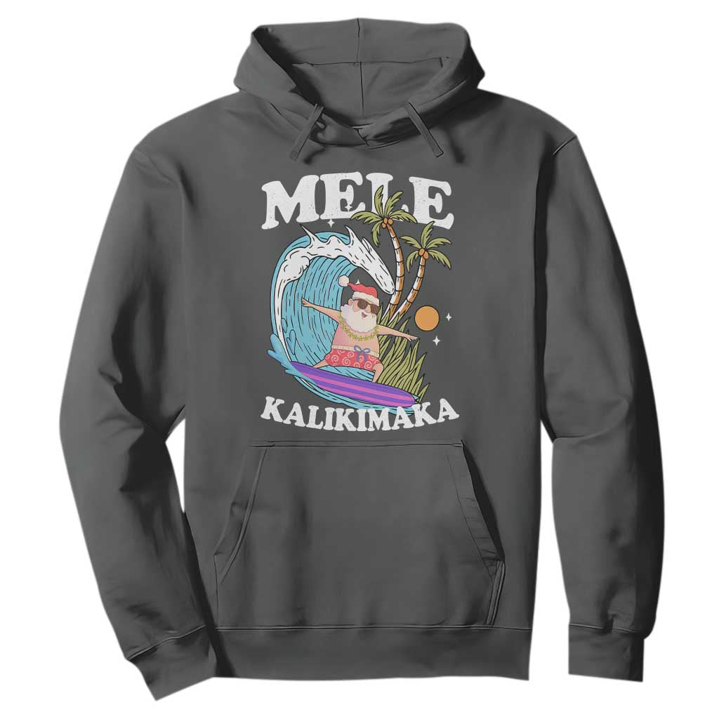 Mele Kalikimaka Hawaii Christmas Surfing Santa Hoodie Summer Beach Hawaii Xmas In July TS10 Dark Heather Print Your Wear