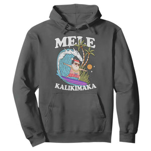 Mele Kalikimaka Hawaii Christmas Surfing Santa Hoodie Summer Beach Hawaii Xmas In July TS10 Dark Heather Print Your Wear
