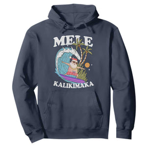 Mele Kalikimaka Hawaii Christmas Surfing Santa Hoodie Summer Beach Hawaii Xmas In July TS10 Navy Print Your Wear