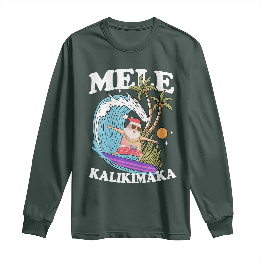 Mele Kalikimaka Hawaii Christmas Surfing Santa Long Sleeve Shirt Summer Beach Hawaii Xmas In July TS10 Dark Forest Green Print Your Wear