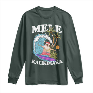 Mele Kalikimaka Hawaii Christmas Surfing Santa Long Sleeve Shirt Summer Beach Hawaii Xmas In July TS10 Dark Forest Green Print Your Wear