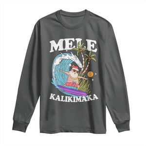 Mele Kalikimaka Hawaii Christmas Surfing Santa Long Sleeve Shirt Summer Beach Hawaii Xmas In July TS10 Dark Heather Print Your Wear