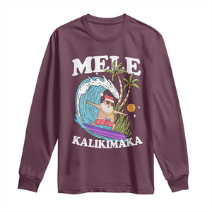Mele Kalikimaka Hawaii Christmas Surfing Santa Long Sleeve Shirt Summer Beach Hawaii Xmas In July TS10 Maroon Print Your Wear