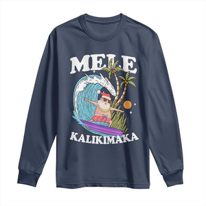 Mele Kalikimaka Hawaii Christmas Surfing Santa Long Sleeve Shirt Summer Beach Hawaii Xmas In July TS10 Navy Print Your Wear