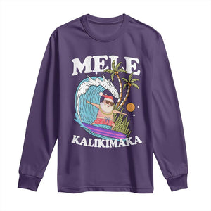 Mele Kalikimaka Hawaii Christmas Surfing Santa Long Sleeve Shirt Summer Beach Hawaii Xmas In July TS10 Purple Print Your Wear