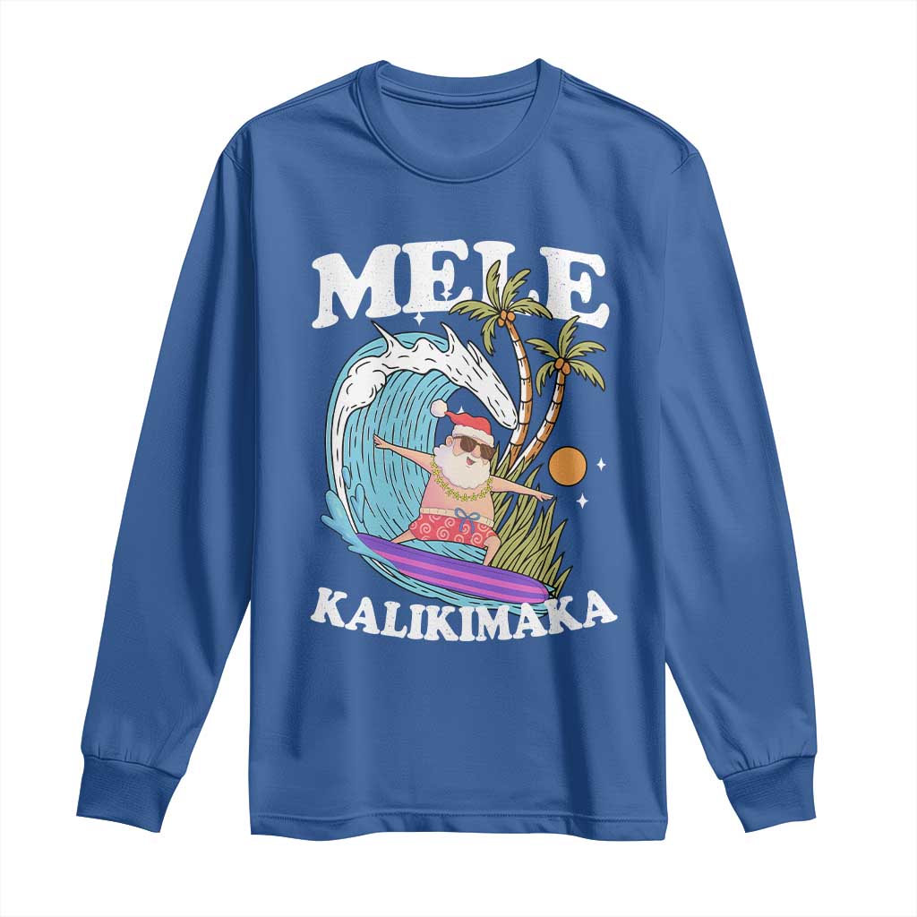Mele Kalikimaka Hawaii Christmas Surfing Santa Long Sleeve Shirt Summer Beach Hawaii Xmas In July TS10 Royal Blue Print Your Wear