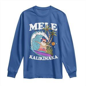 Mele Kalikimaka Hawaii Christmas Surfing Santa Long Sleeve Shirt Summer Beach Hawaii Xmas In July TS10 Royal Blue Print Your Wear