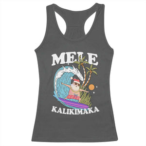 Mele Kalikimaka Hawaii Christmas Surfing Santa Racerback Tank Top Summer Beach Hawaii Xmas In July TS10 Dark Heather Print Your Wear