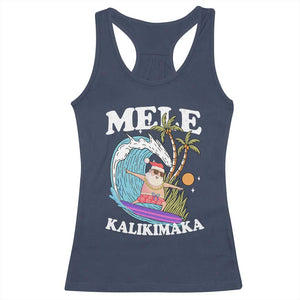 Mele Kalikimaka Hawaii Christmas Surfing Santa Racerback Tank Top Summer Beach Hawaii Xmas In July TS10 Navy Print Your Wear