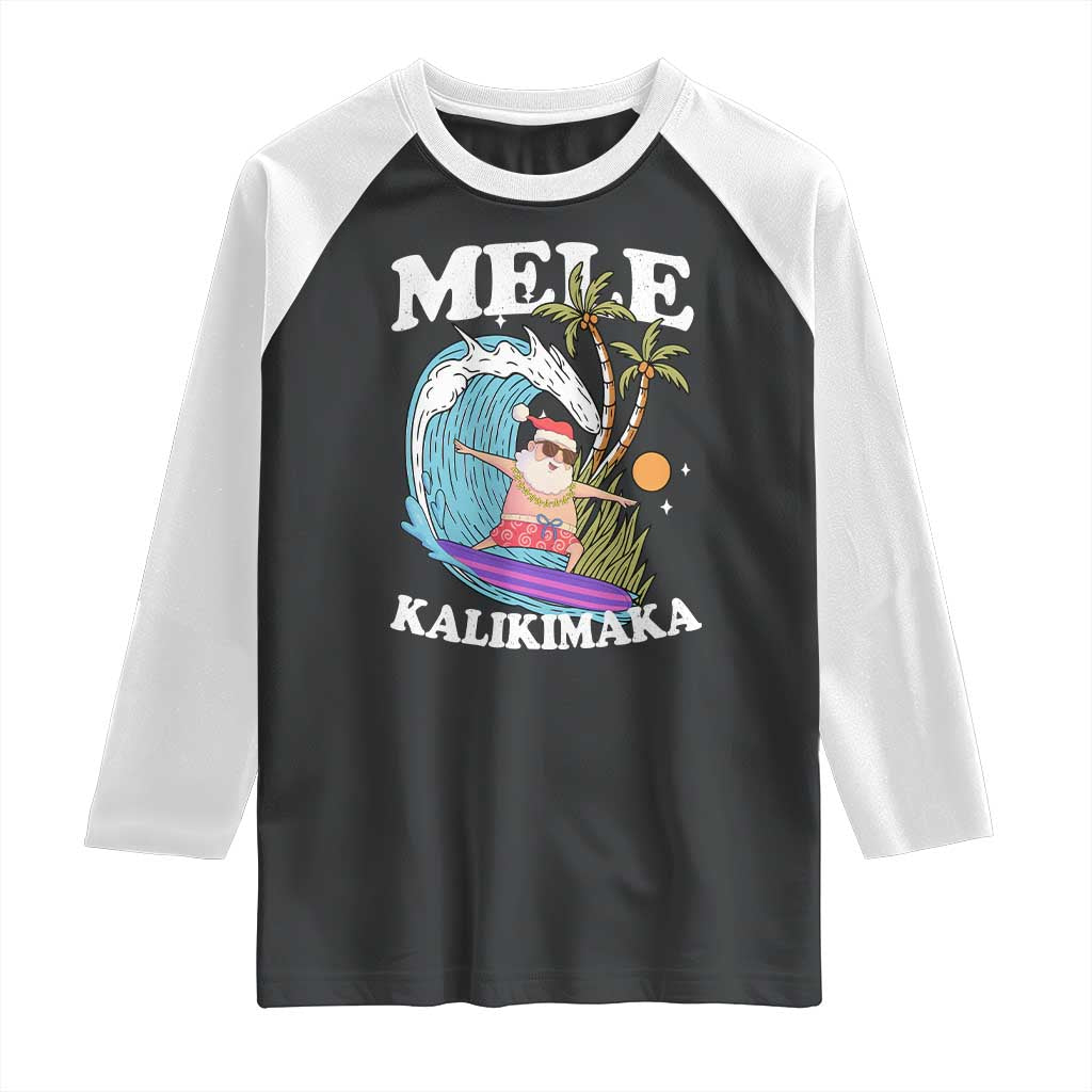 Mele Kalikimaka Hawaii Christmas Surfing Santa Raglan Shirt Summer Beach Hawaii Xmas In July TS10 Black White Print Your Wear