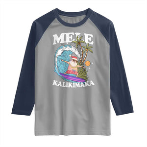 Mele Kalikimaka Hawaii Christmas Surfing Santa Raglan Shirt Summer Beach Hawaii Xmas In July TS10 Sport Gray Navy Print Your Wear