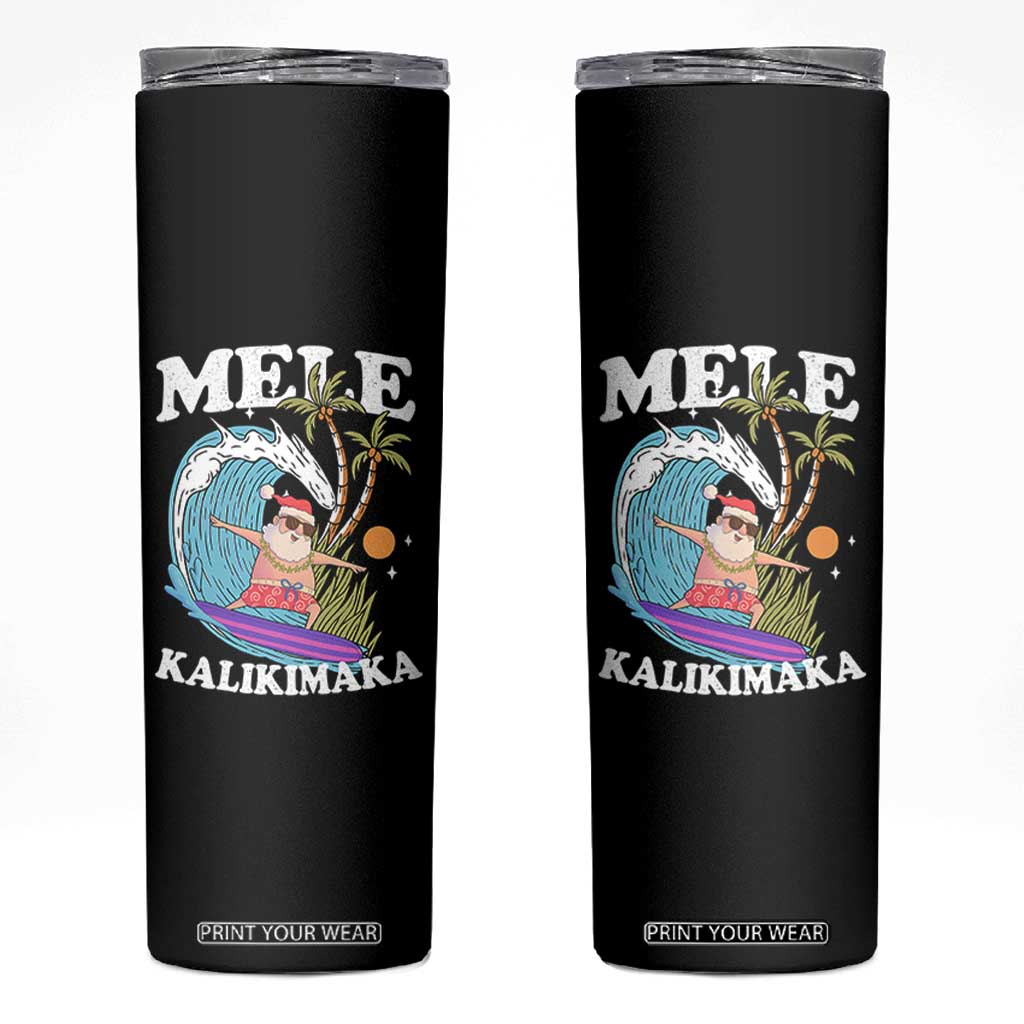 Mele Kalikimaka Hawaii Christmas Surfing Santa Skinny Tumbler Summer Beach Hawaii Xmas In July TS10 Black Print Your Wear