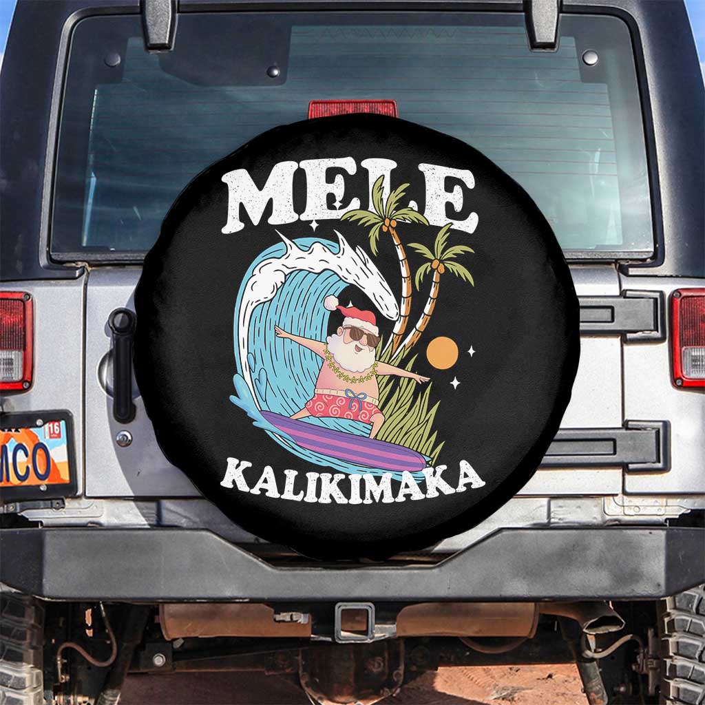 Mele Kalikimaka Hawaii Christmas Surfing Santa Spare Tire Cover Summer Beach Hawaii Xmas In July TS10 No hole Black Print Your Wear
