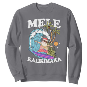 Mele Kalikimaka Hawaii Christmas Surfing Santa Sweatshirt Summer Beach Hawaii Xmas In July TS10 Charcoal Print Your Wear