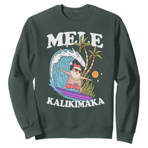 Mele Kalikimaka Hawaii Christmas Surfing Santa Sweatshirt Summer Beach Hawaii Xmas In July TS10 Dark Forest Green Print Your Wear