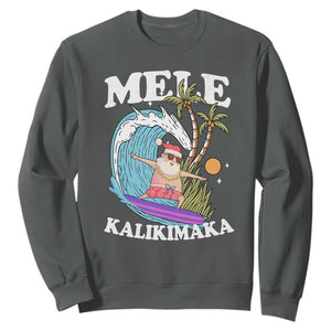 Mele Kalikimaka Hawaii Christmas Surfing Santa Sweatshirt Summer Beach Hawaii Xmas In July TS10 Dark Heather Print Your Wear