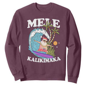 Mele Kalikimaka Hawaii Christmas Surfing Santa Sweatshirt Summer Beach Hawaii Xmas In July TS10 Maroon Print Your Wear