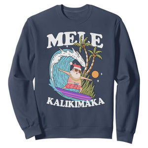 Mele Kalikimaka Hawaii Christmas Surfing Santa Sweatshirt Summer Beach Hawaii Xmas In July TS10 Navy Print Your Wear