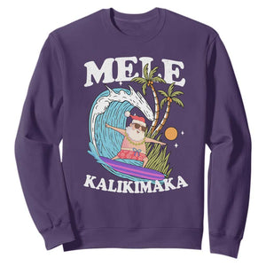 Mele Kalikimaka Hawaii Christmas Surfing Santa Sweatshirt Summer Beach Hawaii Xmas In July TS10 Purple Print Your Wear