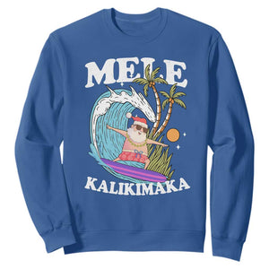 Mele Kalikimaka Hawaii Christmas Surfing Santa Sweatshirt Summer Beach Hawaii Xmas In July TS10 Royal Blue Print Your Wear