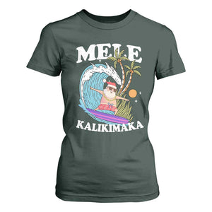 Mele Kalikimaka Hawaii Christmas Surfing Santa T Shirt For Women Summer Beach Hawaii Xmas In July TS10 Dark Forest Green Print Your Wear