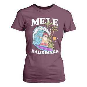 Mele Kalikimaka Hawaii Christmas Surfing Santa T Shirt For Women Summer Beach Hawaii Xmas In July TS10 Maroon Print Your Wear