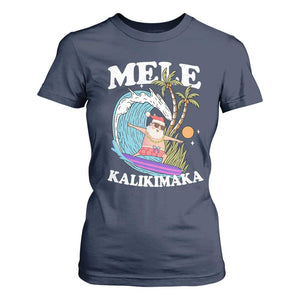 Mele Kalikimaka Hawaii Christmas Surfing Santa T Shirt For Women Summer Beach Hawaii Xmas In July TS10 Navy Print Your Wear