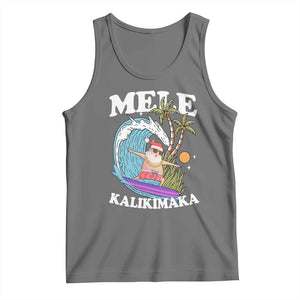 Mele Kalikimaka Hawaii Christmas Surfing Santa Tank Top Summer Beach Hawaii Xmas In July TS10 Black Heather Print Your Wear