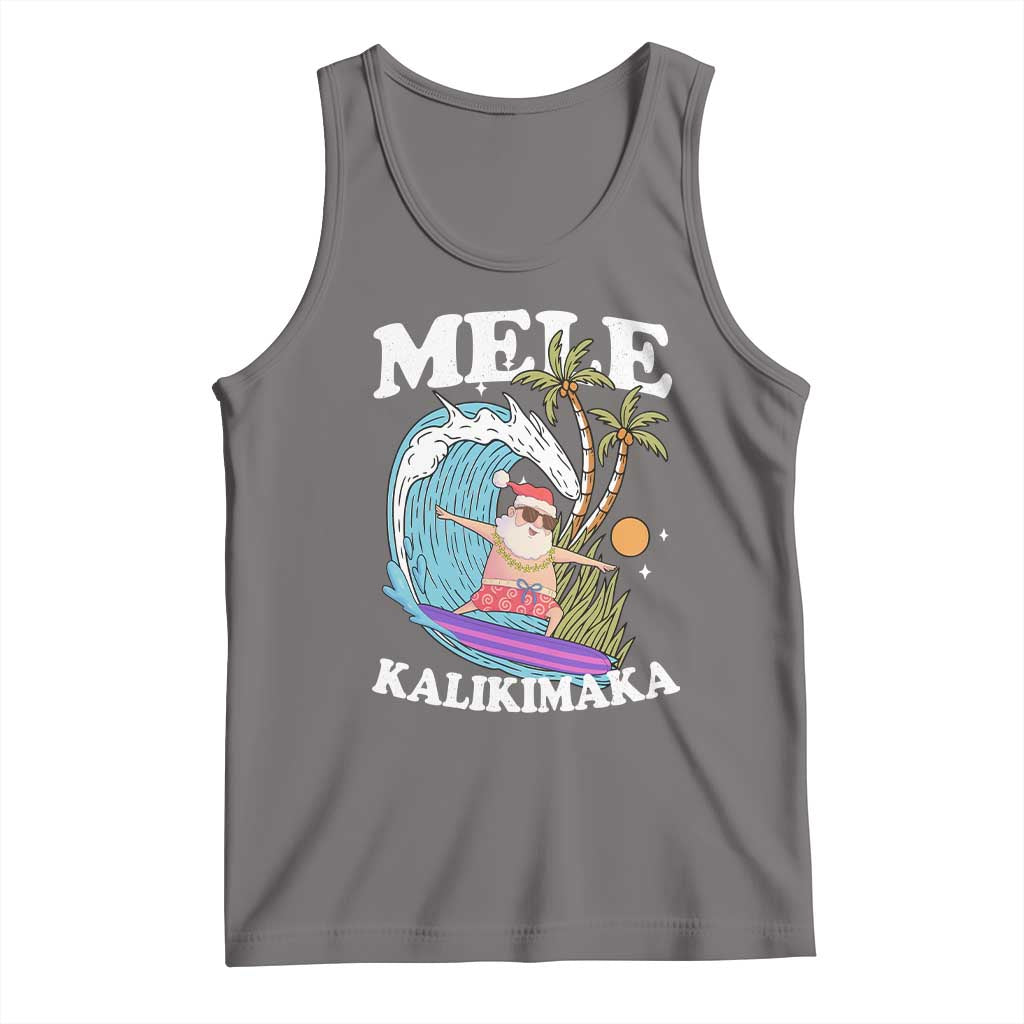 Mele Kalikimaka Hawaii Christmas Surfing Santa Tank Top Summer Beach Hawaii Xmas In July TS10 Deep Heather Print Your Wear