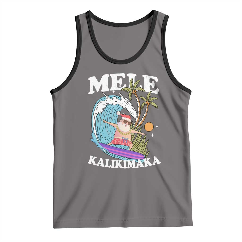 Mele Kalikimaka Hawaii Christmas Surfing Santa Tank Top Summer Beach Hawaii Xmas In July TS10 Deep Heather Black Print Your Wear