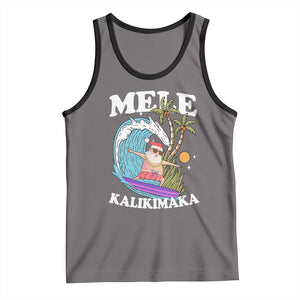 Mele Kalikimaka Hawaii Christmas Surfing Santa Tank Top Summer Beach Hawaii Xmas In July TS10 Deep Heather Black Print Your Wear
