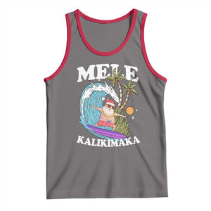Mele Kalikimaka Hawaii Christmas Surfing Santa Tank Top Summer Beach Hawaii Xmas In July TS10 Deep Heather Red Print Your Wear