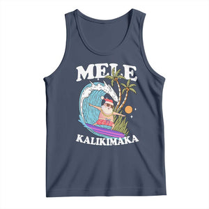 Mele Kalikimaka Hawaii Christmas Surfing Santa Tank Top Summer Beach Hawaii Xmas In July TS10 Navy Print Your Wear