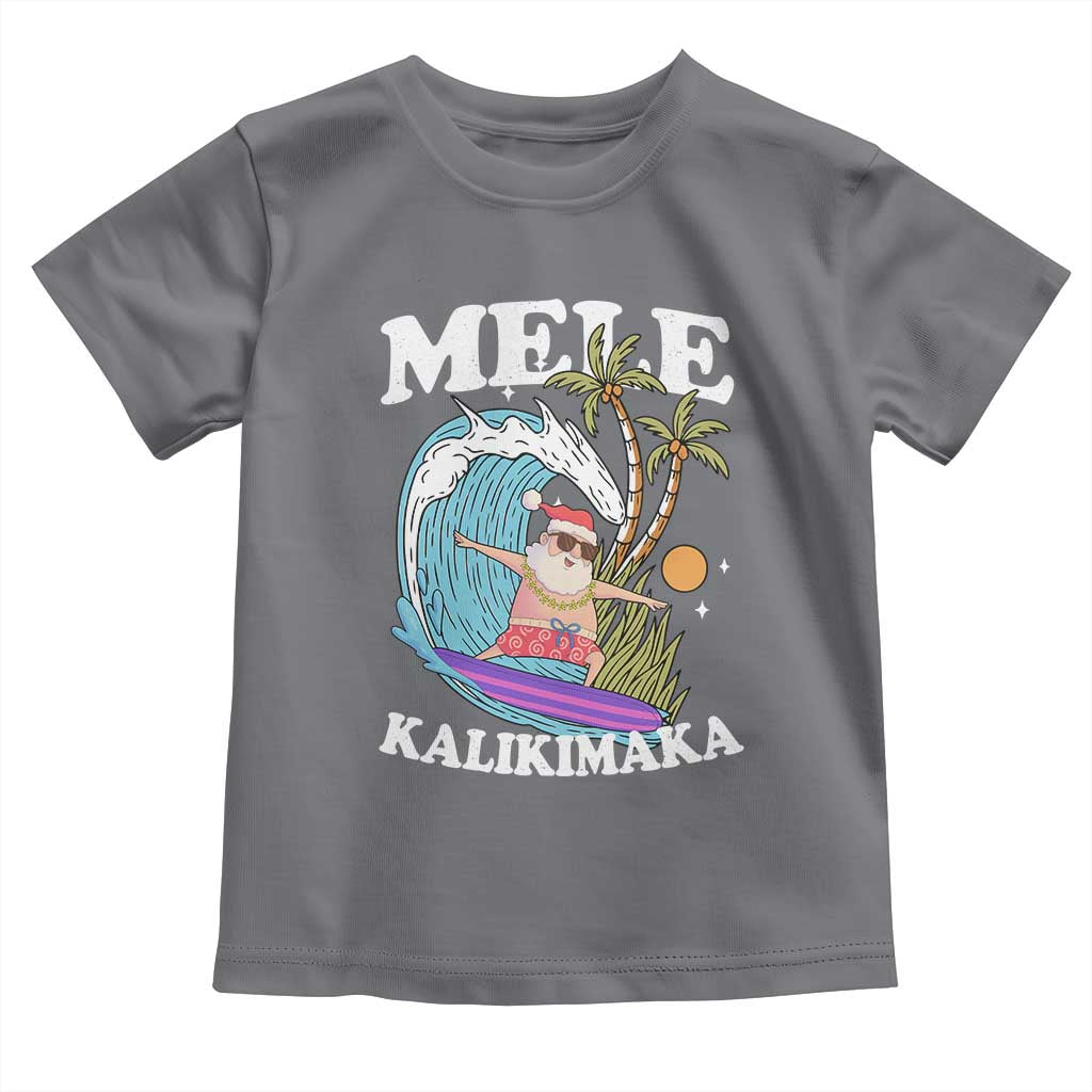 Mele Kalikimaka Hawaii Christmas Surfing Santa Toddler T Shirt Summer Beach Hawaii Xmas In July TS10 Charcoal Print Your Wear