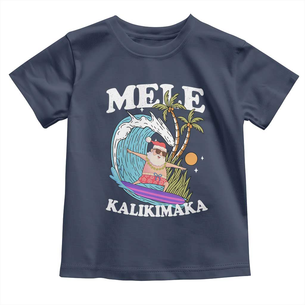 Mele Kalikimaka Hawaii Christmas Surfing Santa Toddler T Shirt Summer Beach Hawaii Xmas In July TS10 Navy Print Your Wear