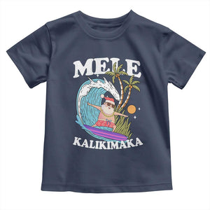 Mele Kalikimaka Hawaii Christmas Surfing Santa Toddler T Shirt Summer Beach Hawaii Xmas In July TS10 Navy Print Your Wear