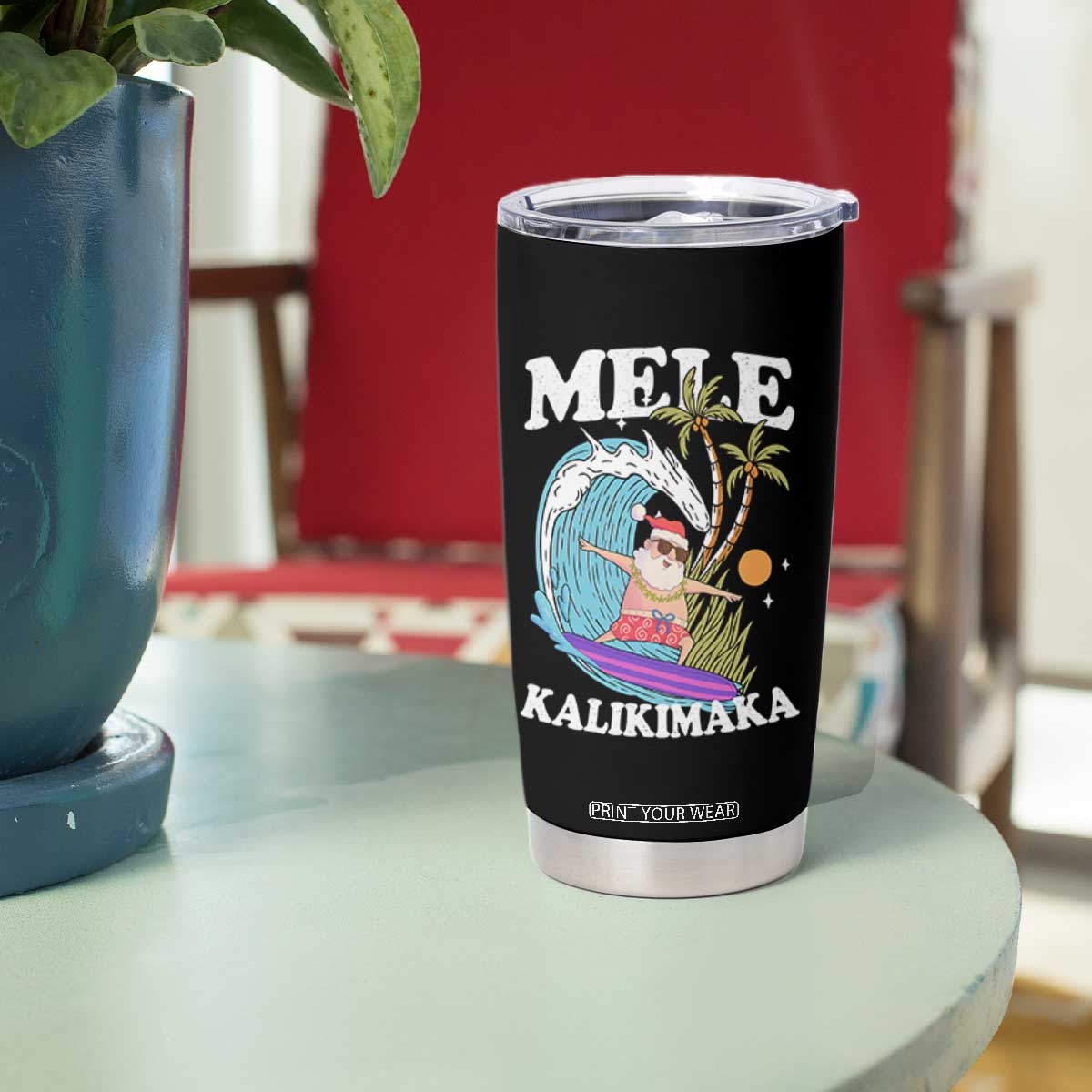 Mele Kalikimaka Hawaii Christmas Surfing Santa Tumbler Cup Summer Beach Hawaii Xmas In July TS10 Print Your Wear