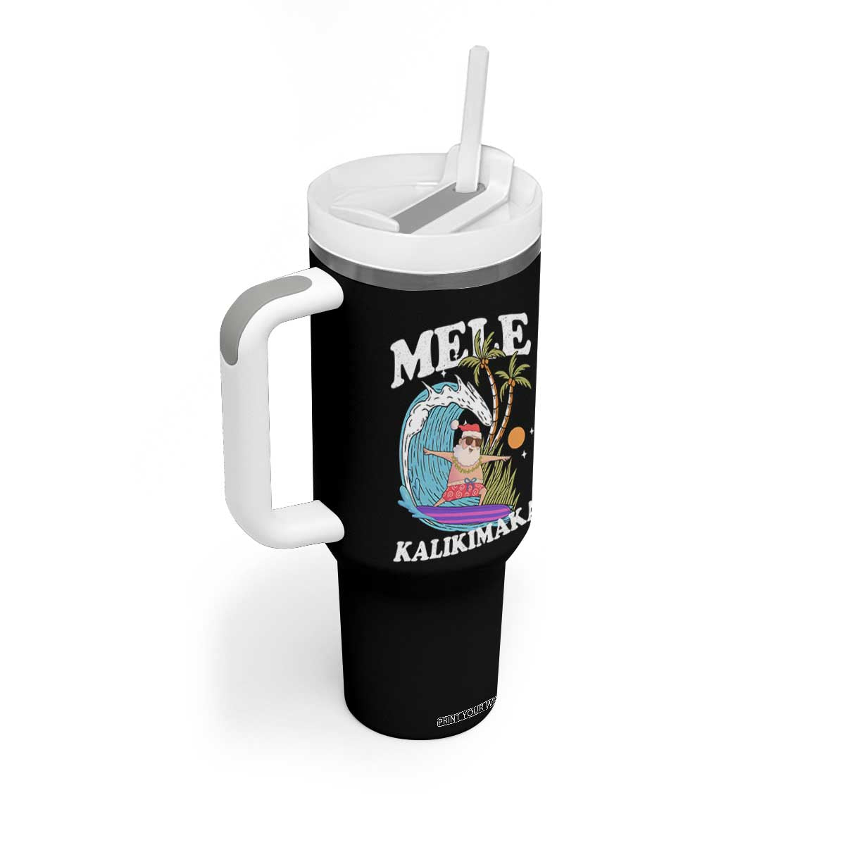 Mele Kalikimaka Hawaii Christmas Surfing Santa Tumbler With Handle Summer Beach Hawaii Xmas In July TS10 Print Your Wear
