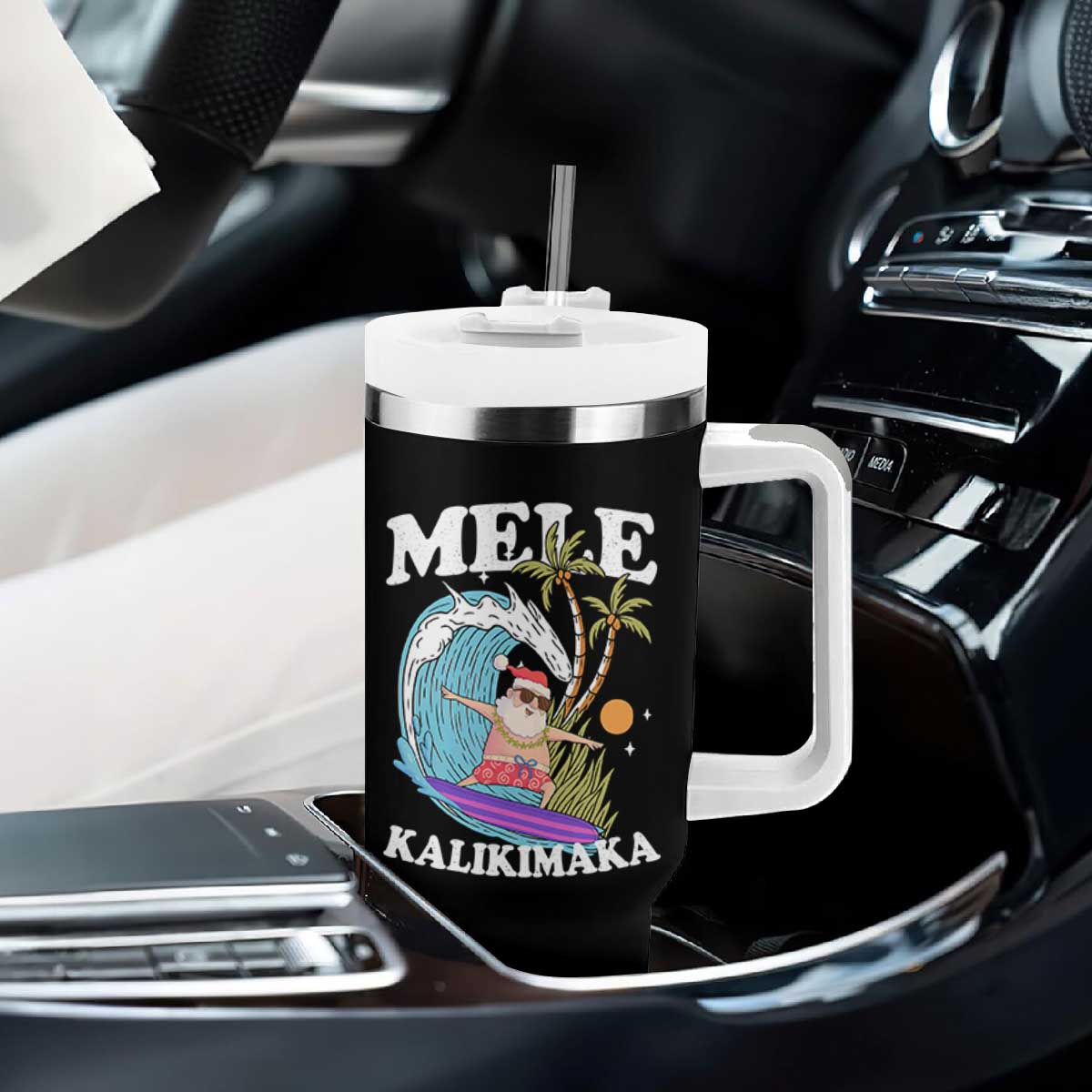 Mele Kalikimaka Hawaii Christmas Surfing Santa Tumbler With Handle Summer Beach Hawaii Xmas In July TS10 Print Your Wear