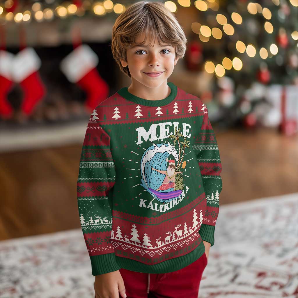 Mele Kalikimaka Hawaii Christmas Surfing Santa Knit Sweatshirt Summer Beach Hawaii Xmas In July TS10 Christmas Print Your Wear