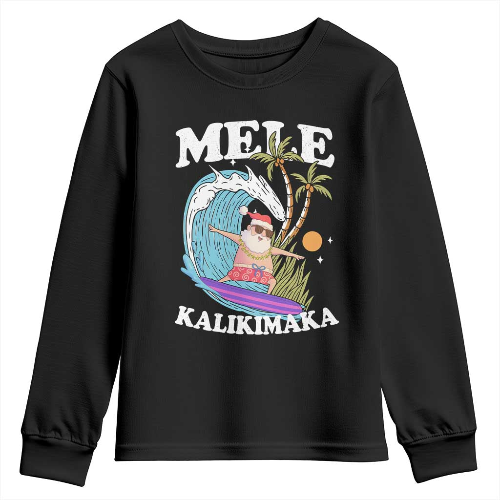 Mele Kalikimaka Hawaii Christmas Surfing Santa Youth Sweatshirt Summer Beach Hawaii Xmas In July TS10 Black Print Your Wear