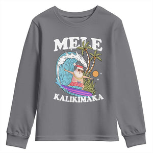 Mele Kalikimaka Hawaii Christmas Surfing Santa Youth Sweatshirt Summer Beach Hawaii Xmas In July TS10 Charcoal Print Your Wear
