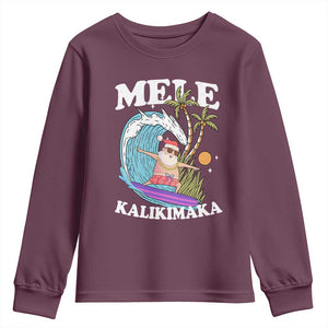 Mele Kalikimaka Hawaii Christmas Surfing Santa Youth Sweatshirt Summer Beach Hawaii Xmas In July TS10 Maroon Print Your Wear