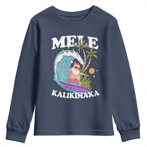 Mele Kalikimaka Hawaii Christmas Surfing Santa Youth Sweatshirt Summer Beach Hawaii Xmas In July TS10 Navy Print Your Wear