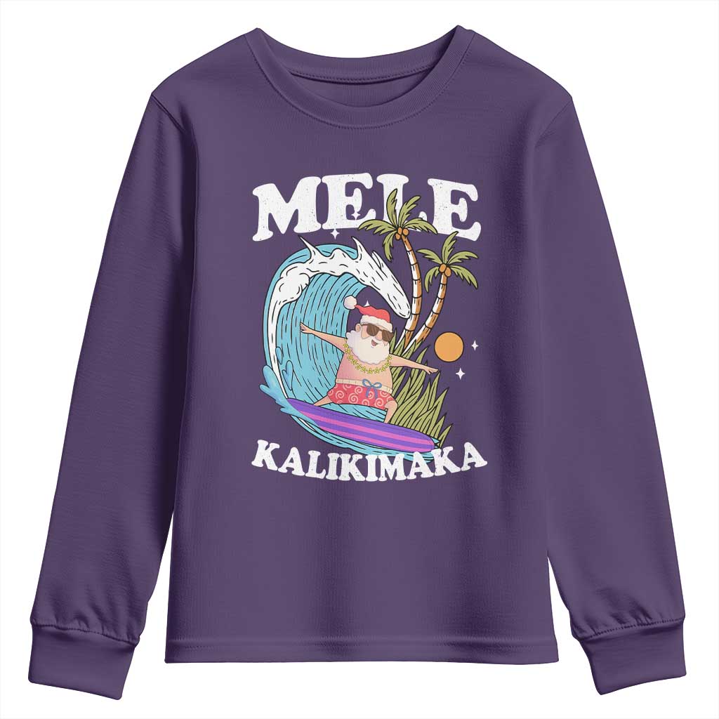 Mele Kalikimaka Hawaii Christmas Surfing Santa Youth Sweatshirt Summer Beach Hawaii Xmas In July TS10 Purple Print Your Wear