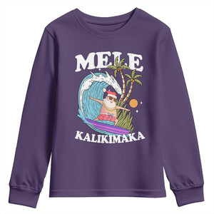 Mele Kalikimaka Hawaii Christmas Surfing Santa Youth Sweatshirt Summer Beach Hawaii Xmas In July TS10 Purple Print Your Wear