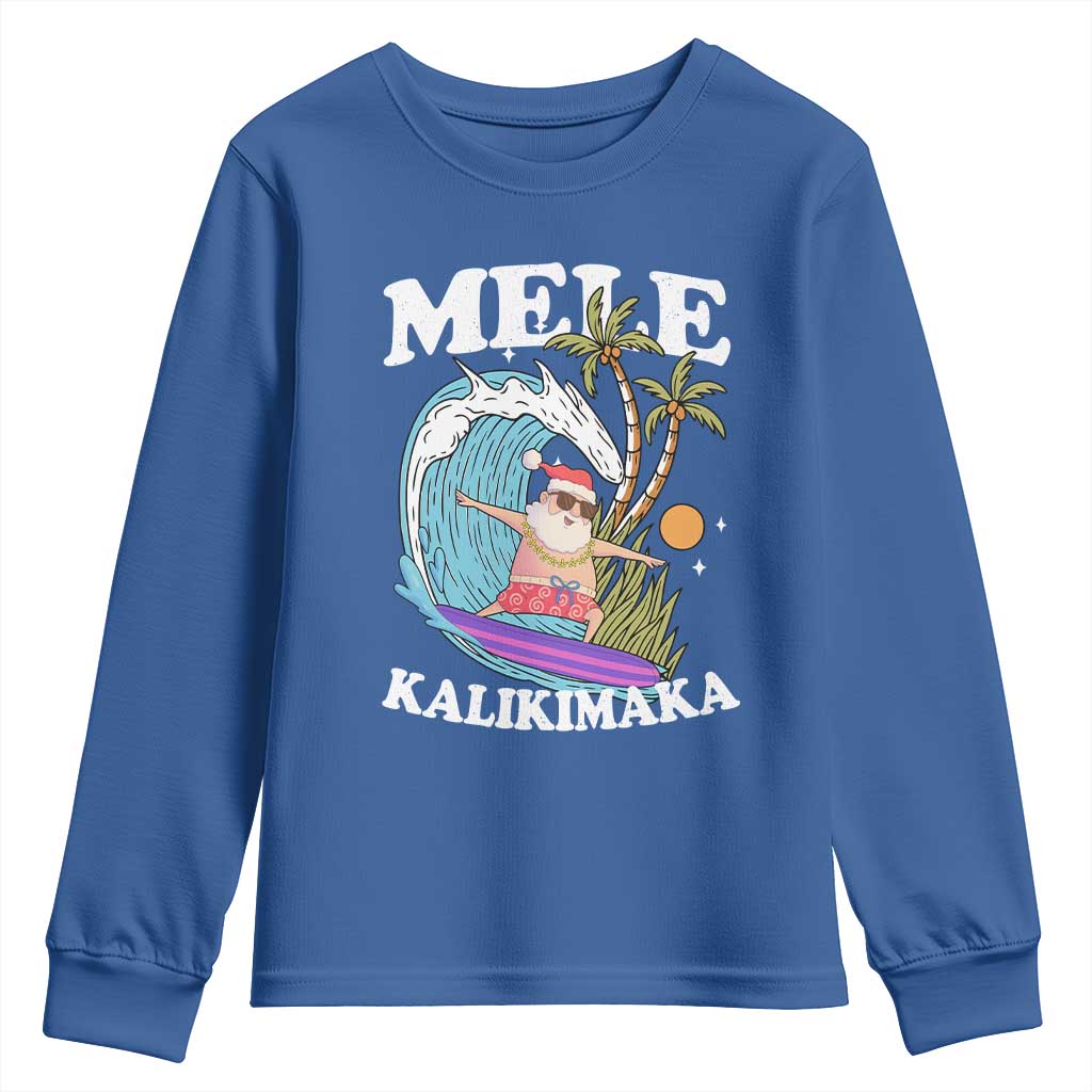 Mele Kalikimaka Hawaii Christmas Surfing Santa Youth Sweatshirt Summer Beach Hawaii Xmas In July TS10 Royal Blue Print Your Wear